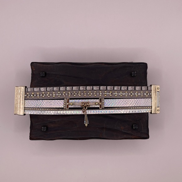 Statement Cuff Bracelet with Gold-Toned Studs and Magnetic Closure - Picture 4 of 5